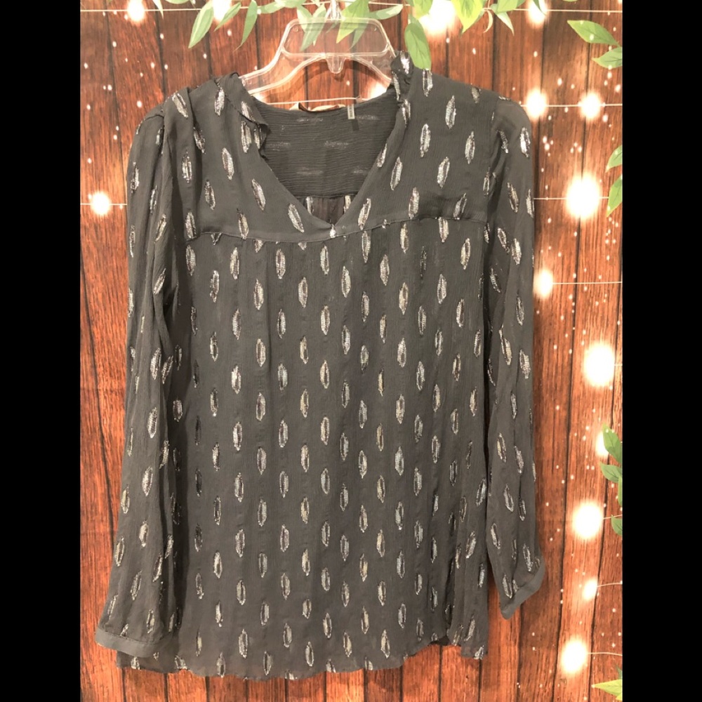 Soft Surroundings | Grey Metallic Silk Blouse